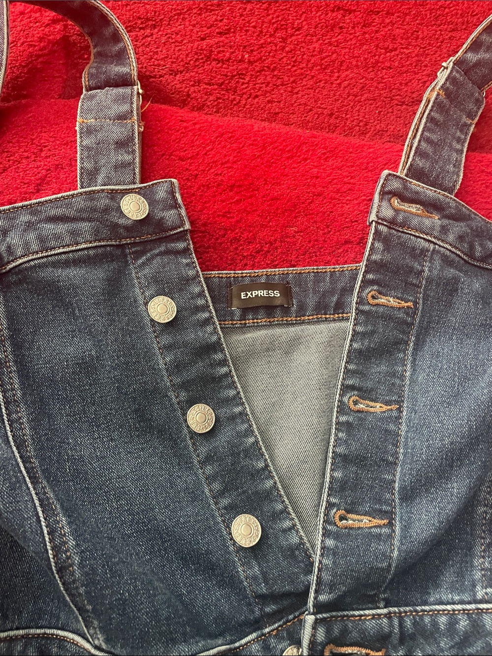 Express Denim Button-Front Women’s Overalls - Dark Blue - Picture 4 of 5